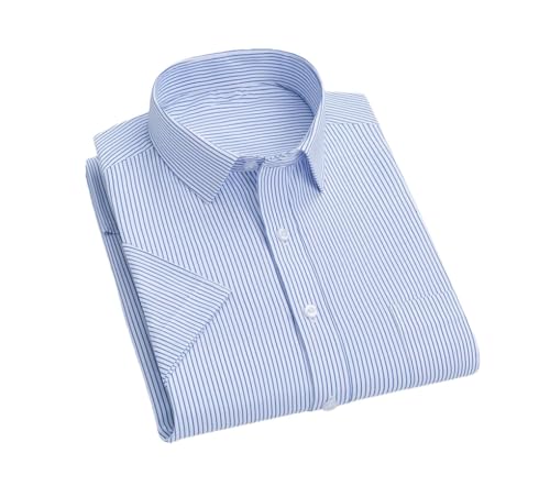 Kiioouu Herren Gestreiftes Kurzarmhemd Business Slim Freizeithemd Kurzarm Baumwolle Button Down Hemden, 6, XL von Kiioouu