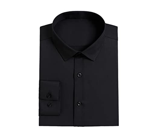 Kiioouu Herren Klassische Langarm Stretch Basic Kleid Hemd Taschenlos Standard-Fit Business Arbeit Büro Pflegeleichte Hemden, Schwarz , 3XL von Kiioouu