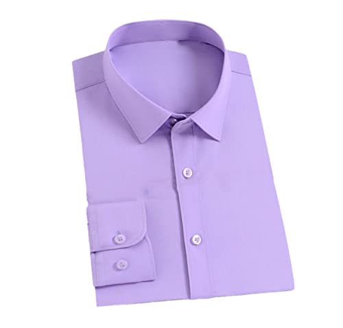 Kiioouu Herren Knitterfreies Stretch Kleid Hemd Bequem Weich Langarm Standard-Fit Büro Arbeit Hemden, lavendel, L von Kiioouu