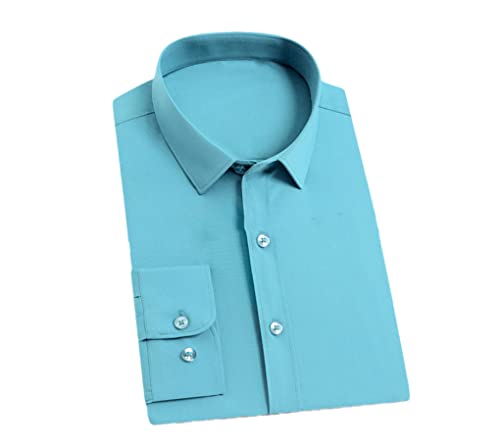 Kiioouu Herren Knitterfreies Stretch Kleid Hemd Bequem Weich Langarm Standard-Fit Büro Arbeit Hemden, türkis, L von Kiioouu