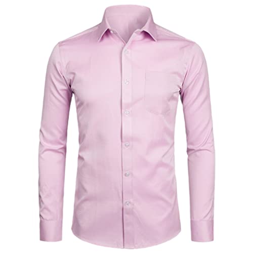 Kiioouu Herren Langarm Kleid Hemd Gestreift Twill Slim Fit Casual Business Formal Chemise Arbeitshemd mit Tasche, Rosa gestreift, 8X-Groß von Kiioouu