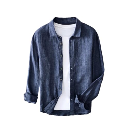 Kiioouu Herren Retro Casual Leinen Langarmshirt Herren Sommer Lose Atmungsaktiv Hemd Männer Hemd, Grau 9 Blau, L von Kiioouu