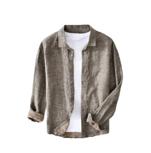 Kiioouu Herren Retro Casual Leinen Langarmshirt Herren Sommer Lose Atmungsaktiv Hemd Männer Hemd, Hanf Grau, XL von Kiioouu