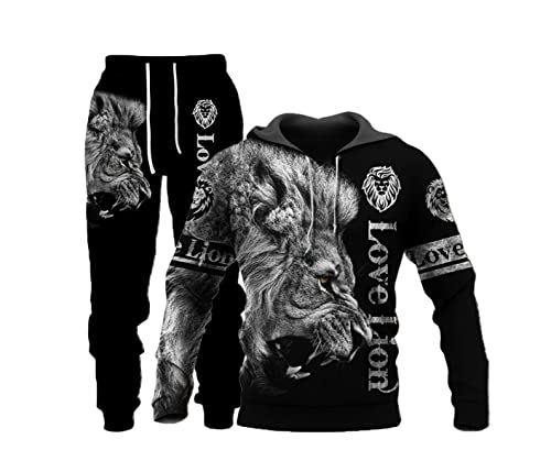 Kiioouu Herren Tiger Hoodie Set Full Sleeve Frühling und Herbst Tier 3D Printed Sweatshirt Hose Trainingsanzug, Cl1064, XXX-Large von Kiioouu