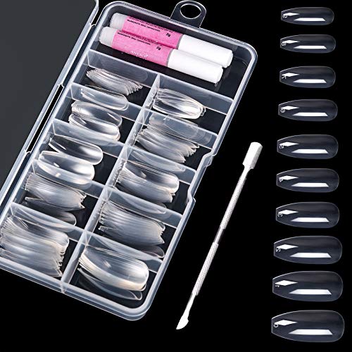 100 Stück Falsche Nägel, Klar Künstliche Fingernägel Kunst Nägel Tipps mit Nagelhautschieber für Frauen Mädchen, 10 Größen von Kiiwah