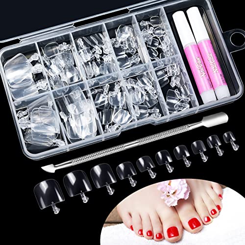 100 Stück Falsche Zehennägel Kit, 10 Größen Klare Künstlich Zehennägel zum Aufkleben, Full Cover Acryl Künstlich Fußnägel Tips mit Box für Damen Frauen Nagelkunst DIY von Kiiwah
