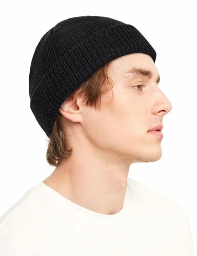 Kiiwah 1P Klassische Fisherman Beanie, Unisex Strickmütze Retro Trawler Beanie, 100% Acrylfaser Fischermütze, Streetstyle Weich Wintermütze Seemannsmütze für Damen und Herren (Schwarze) von Kiiwah
