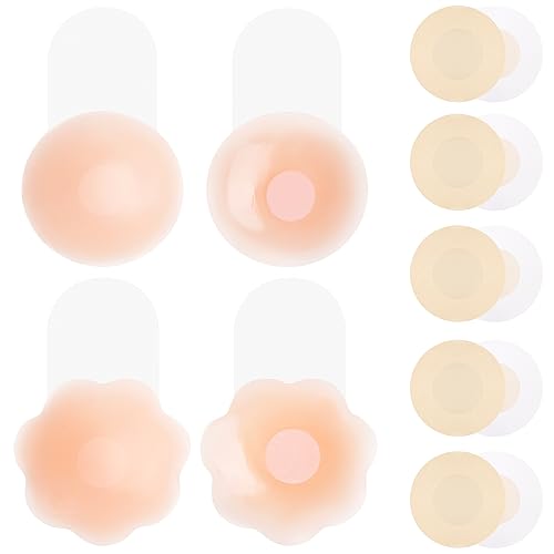 Kiiwah 2 Paar Silikon Klebe BH Push Up und 5 Paar Nipple Cover Patches Selbstklebend, Unsichtbarer Rückenfrei Klebe BH Wiederverwendbar Nippel Abdeckungen von Kiiwah