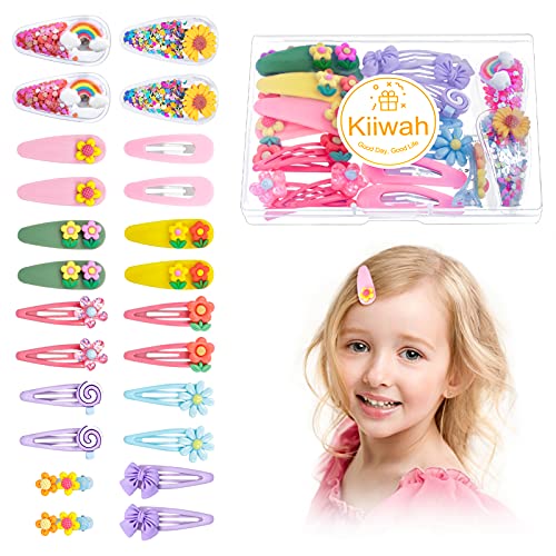 24 Stück Haarspangen Mädchen, Mädchen Haarschmuck Snap Haarspangen Blume Haarclips Haarklammern für Baby Mädchen Kinder von Kiiwah