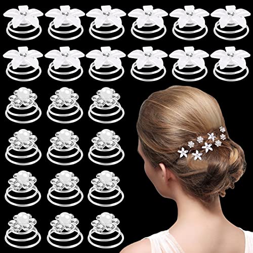 24 Stück Hochzeit Haarnadeln, Brautschmuck Blumen Haarnadeln, Curlies Spiralen Haarspiralen Haarspinnen Glänzend Braut Haarschmuck für Mädchen Brautfrisur Kommunion Party von Kiiwah