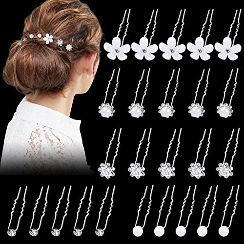 25 Stück Hochzeit Haarnadeln, brautschmuck haarnadeln, Kristalle Hochzeit Braut Haarschmuck U-förmig Strass Haarnadel Perlen und Blumen Haarspangen für Frauen Mädchen von Kiiwah