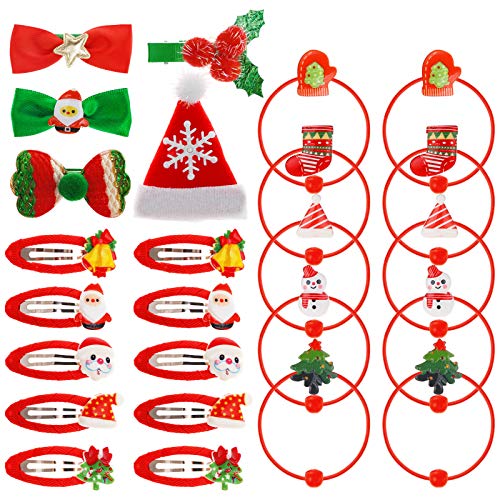 25 Stück Weihnachten Mädchen Haarschmuck Set, Weihnachts Haarspangen Haargummis Mini Haarclips zum Baby Kinder von Kiiwah