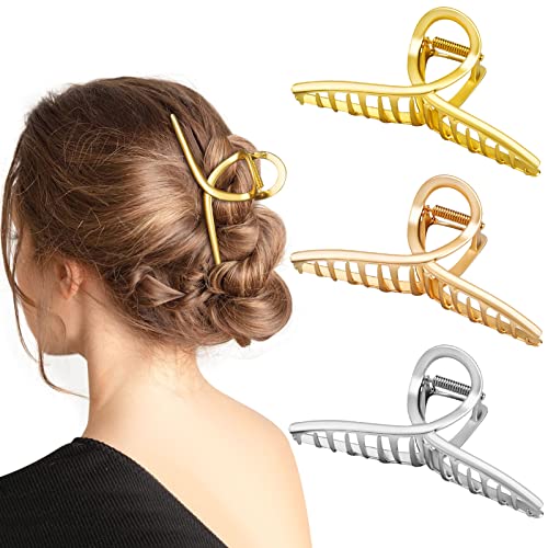 3 Stück Große Haarklammer, Metal Haarspangen Damen für Dickes Haar, Rutschfeste Haarnadel, Strong Hold Haar Klaue Clips Haarstyling Accessoires für Frauen Mädchen von Kiiwah