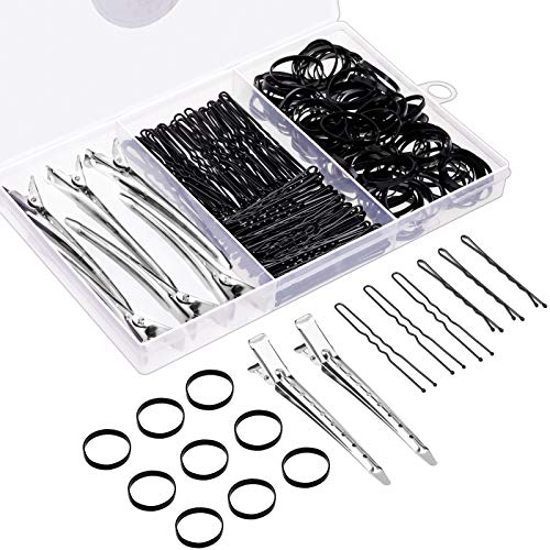 306 Stück Haarschmuck Set, 50 Haarnadeln & 50 U-Haarklammern & 200 Mini Haargummi & 6 Silber EnteBill Haarspangen und Aufbewahrungsbox für Frauen Mädchen Damen Friseur Hochzeitstyling von Kiiwah