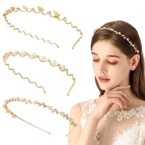 Kiiwah Pack 3 Stück Stirnband mit Strass Perle Haarreif Hochzeit Braut Elegante, Haarband Hochzeit Verstellbarer für Damen Mädchen Kiiwah Pack 3 Stück Stirnband mit Strass Perle Haarreif Hochzeit Braut Elegante, Haarband Hochzeit Verstellbarer für Damen Mädchen von Kiiwah