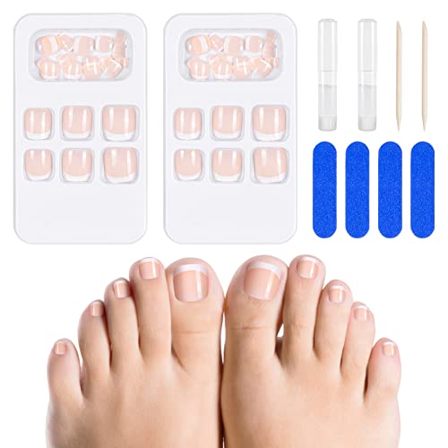 48 Stück Französisch Zehennägel zum aufkleben, 12 Größen Künstlich Fußnägel Tips, Full Cover Acryl Zehen Nagelspitzen Fake Nails Tips für Frauen Mädchen Nagel Dekoration von Kiiwah