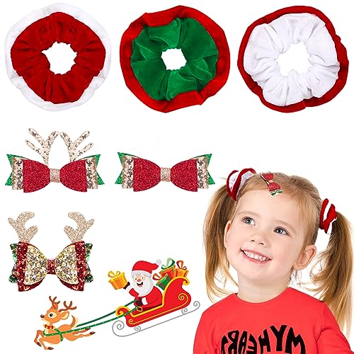 6 Stück Weihnachten Haarspangen und Samt Haargummis Set, Elastische Haar Scrunchies Geweih Haarspangen Weihnachten Haarschmuck für Mädchen Frauen Damen von Kiiwah