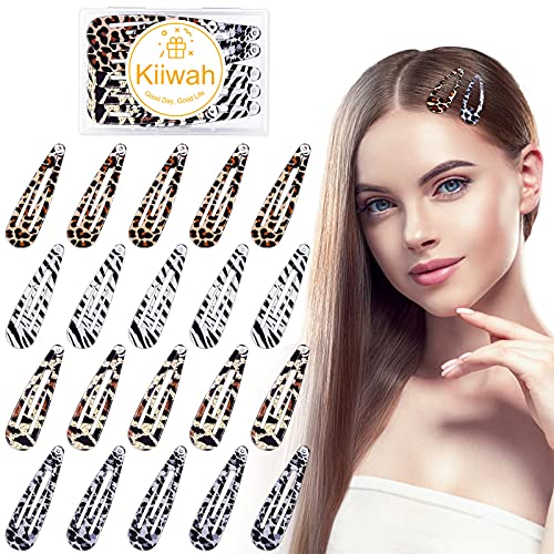 Haarspangen Damen, 20 Stück Große Snap Haarspangen, Metall Leopard Snap Haarclips, Haarclips Groß Haarschmuck mit Box für Damen Mädchen (Vier Muster) von Kiiwah