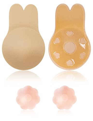 Kiiwah 1 Paar Klebe BH Push Up, Trägerloser Rückenfreier Unsichtbarer BH Selbstklebend Silikon Nipple Covers für Damen Rückenfreies Abendkleid Ballkleider, Brautkleide von Kiiwah