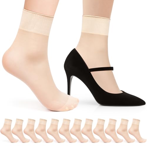 Kiiwah 12 Paar Nylon Söckchen Damen, 20DEN Nylonstrümpfe Nahtlos Feinstrumpf Socken Dünn Transparent (Hautfarben) von Kiiwah