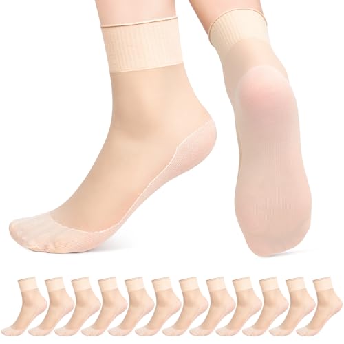 Kiiwah 12 Paar Nylon Söckchen Damen 20DEN, Nylonstrümpfe Nahtlos Rutschfest Feinstrumpf Socken Transparent Dünn (Hautfarben) von Kiiwah