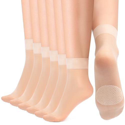 Kiiwah 12 Paar Nylonstrümpfe Damen Durchsichtiges Söckchen mit Rutschfeste Unterseite, 20 Den Knöchelhoche Feinstrümpfe Transparente Nylon Feinsöckchen Atmungsaktive Seidensocken Für Frauen Mädchen von Kiiwah