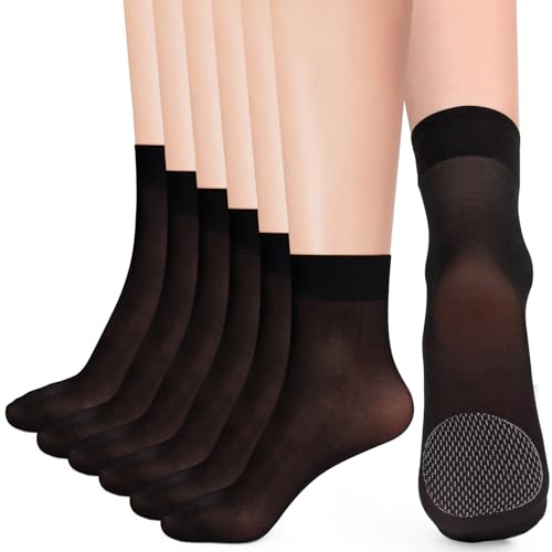 Kiiwah 12 Paar Nylonstrümpfe Damen Durchsichtiges Söckchen mit Rutschfeste Unterseite, 20 Den Knöchelhoche Feinstrümpfe Transparente Nylon Feinsöckchen Atmungsaktive Seidensocken Für Frauen Mädchen von Kiiwah