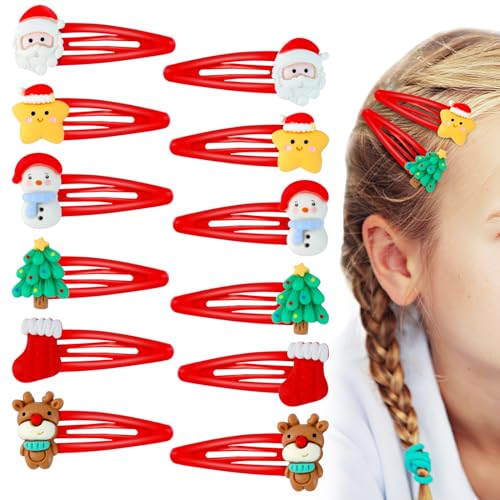 Kiiwah 12 Stück Weihnachten Haarspangen Kinder, Weihnachts Haarschmuck Cartoon Haarclips, Weihnachts Haarklammern Deko für Mädchen Kinder Damen (Rot) von Kiiwah