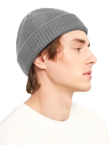 Kiiwah 1P Klassische Fisherman Beanie, Unisex Strickmütze Retro Trawler Beanie, 100% Acrylfaser Fischermütze, Streetstyle Weich Wintermütze Seemannsmütze für Damen und Herren (Grau) von Kiiwah