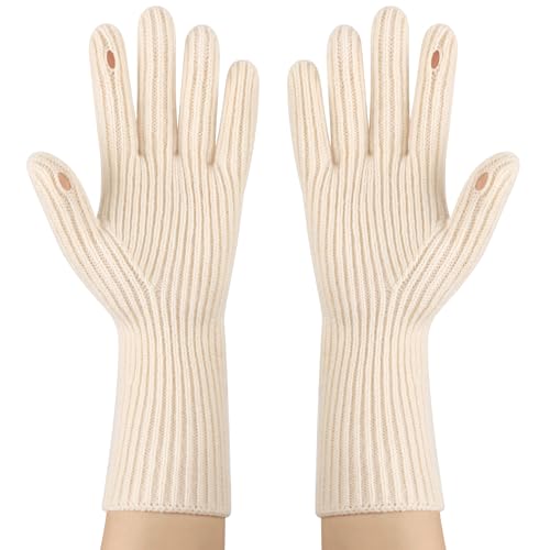 Kiiwah 1P ZC Knit Gloves-GR, Unisex Handschuhe Winter, Strickhandschuhe Damen Herren mit Fingerlöcher, Touch-Screen Thermohandschuhe Warme (Beige) von Kiiwah