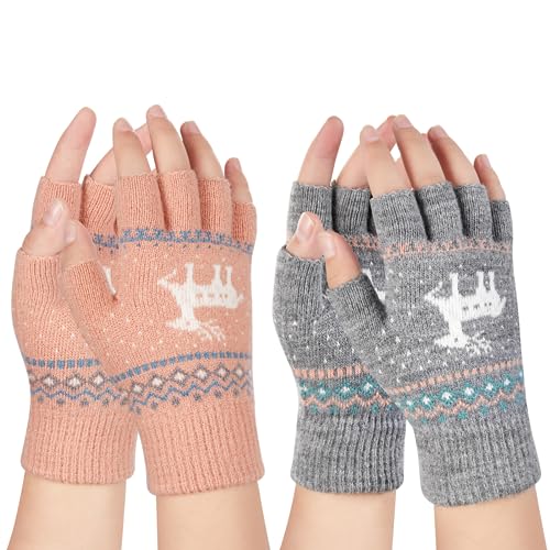 Kiiwah 2 Paar Fingerlose Handschuhe, Winter Gestrickte Halb Fingerhandschuhe Armstulpen Fingerhandschuhe Ohne Fingerkuppen Strickhandschuhe für Männer und Damen von Kiiwah