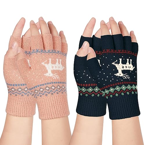 Kiiwah 2 Paar Fingerlose Handschuhe, Winter Gestrickte Halb Fingerhandschuhe Armstulpen Fingerhandschuhe Ohne Fingerkuppen Strickhandschuhe für Männer und Damen von Kiiwah