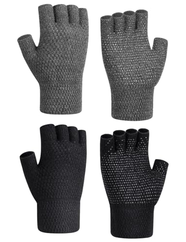 Kiiwah 2 Paar Fingerlose Handschuhe Rutschfest für Herren Und Dame, Handschuhe Ohne Finger, Warme Fingerhandschuhe Ohne Fingerkuppen für Fotografie, Autofahren, Sport, Outdoor Aktivitäten von Kiiwah