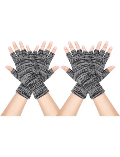 Kiiwah 2 Paar Fingerlose Handschuhe für Herren und Dame, Verlängern Handgelenk Handschuhe Ohne Finger, Strick Fingerhandschuhe Ohne Fingerkuppen für Arbeit, Sport, Winterliche Outdoor Aktivitäten von Kiiwah