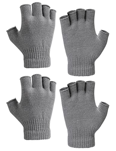 Kiiwah 2 Paar Halbfinger Handschuhe, Winter Fingerlose Handschuhe Strickhandschuhe für Herren Damen (Grau) von Kiiwah