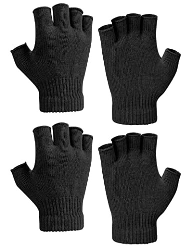 Kiiwah 2 Paar Halbfinger Handschuhe, Winter Fingerlose Handschuhe Strickhandschuhe für Herren Damen (Schwarz) von Kiiwah