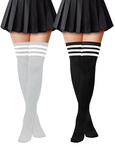 Kiiwah 2 Paar Kniestrümpfe Damen Klassisch und Stilvoll Overknees Strümpfe Weich Thigh High Socks Overknee Socken Lange Gestreifte Socken Damen für den Alltag Sport Cosplay von Kiiwah