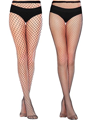 Kiiwah 2 Paar Netzstrumpfhose Damen Schwarz, Sexy Fischnetz Strumpfhose, Strümpfe Netzstrümpfe Hohe Taille, Fishnet Stockings Netz Strumpfhosen für Damen Frauen von Kiiwah