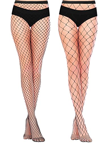 Kiiwah 2 Paar Netzstrumpfhose Damen Schwarz, Sexy Strümpfe Netzstrümpfe Hohe Taille, Fishnet Stockings Netzstrumpfhosen Fischernetz Strumpfhosen für Damen von Kiiwah