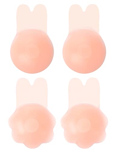 Kiiwah 2 Paar Silikon Klebe BH Push Up Nipple Covers Wiederverwendbar Nippel Abdeckungen Aufkleber Rückenfrei Unsichtbarer BH Trägerloser Klebe BH von Kiiwah