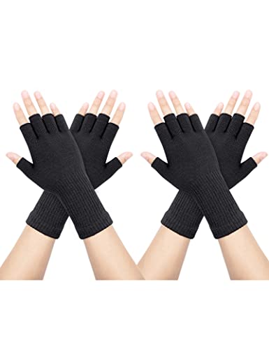 Kiiwah 2 Paar Unisex Handschuhe Fingerlose, Dehnbar Fingerhandschuhe Ohne Fingerkuppen, Half Finger Strickhandschuhe Verlängern Handgelenk Handschuhe Winter für Damen Herren von Kiiwah