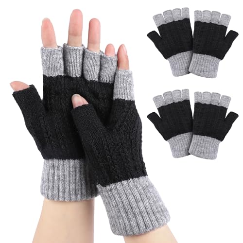 Kiiwah 2 Paar Winter Handschuhe Herren und Damen mit Fleecefutter, Farbabstimmung Halbfingerhandschuhe Strick Fingerlose Handschuhe für Arbeit, Sport, Winterliche Outdoor Aktivitäten Kiiwah 2 Paar Winter Handschuhe Herren und Damen mit Fleecefutter, Farbabstimmung Halbfingerhandschuhe Strick Fingerlose Handschuhe für Arbeit, Sport, Winterliche Outdoor Aktivitäten von Kiiwah