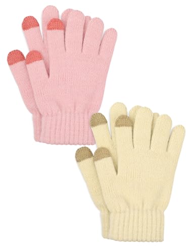 Kiiwah 2 Paar Winter Kinder Handschuhe, Stretch Warm kinderhandschuhe, Kids Strickhandschuhe mit Plüsch Futter für Mädchen Jungen, 7-12 Jahre Alte von Kiiwah