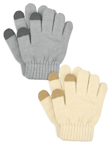 Kiiwah 2 Paar Winter Kinder Handschuhe, Stretch Warm kinderhandschuhe, Kids Strickhandschuhe mit Plüsch Futter für Mädchen Jungen, 7-12 Jahre Alte von Kiiwah