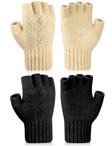 Kiiwah 2 Paare Fingerlose Handschuhe Unisex Warme Winter, Half Finger Mittens Ohne Finger Schwarz Grau Beige für Herren und Damen Kiiwah 2 Paare Fingerlose Handschuhe Unisex Warme Winter, Half Finger Mittens Ohne Finger Schwarz Grau Beige für Herren und Damen von Kiiwah