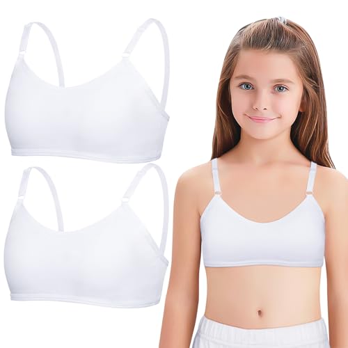 Kiiwah 2 Stück BH Mädchen, BH Teenager mit Verstellbarem Schultergurt Weicher Bügelloser Bustier Hautfreundliche Baumwolle Sport BH Kinder für 10-16 Jahre Alte Mädchen von Kiiwah