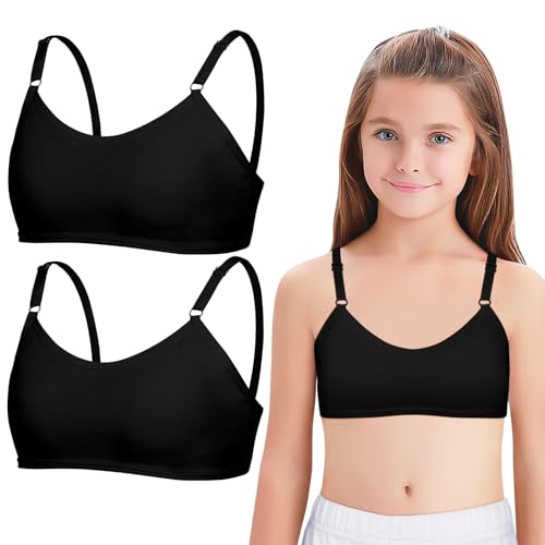 Kiiwah 2 Stück BH Mädchen, BH Teenager Mädchen mit Verstellbarem Schultergurt Weicher Bügelloser Bustier Mädchen Hautfreundliche Baumwolle Sport BH Kinder für 10-16 Jahre Alte Mädchen von Kiiwah