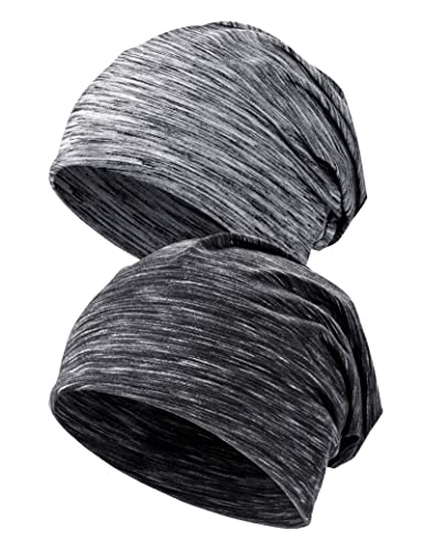 Kiiwah 2 Stück Beanie Mütze für Herren und Damen Streifen Slouch Unisex Stricken Beanie für den Frühling, Herbst und Winter (Schwarz Grau) von Kiiwah