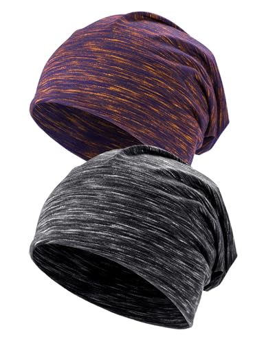 Kiiwah 2 Stück Beanie Mütze für Herren und Damen Streifen Slouch Unisex Stricken Beanie für den Frühling, Herbst und Winter von Kiiwah