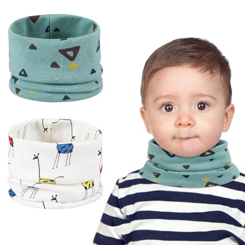 Kiiwah 2 Stück Loop Schal Kinder Dünn, Baumwolle Schlauchschal Baby Halswärmer Multifunktionstuch für Jungen Mädchen (Weiß, Grün) von Kiiwah